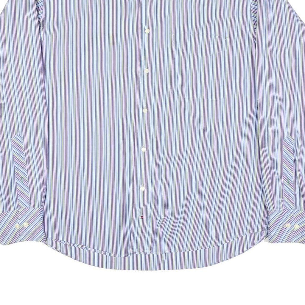 TOMMY HILFIGER Mens Blue & Purple Stripe Shirt L Button Down Cotton Blend Formal
