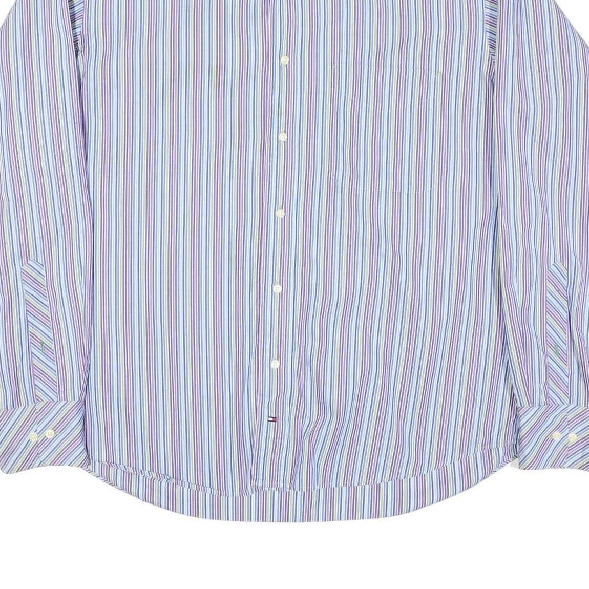 TOMMY HILFIGER Mens Blue & Purple Stripe Shirt L Button Down Cotton Blend Formal