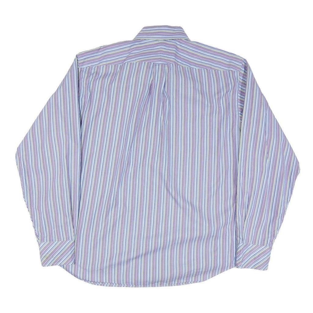 TOMMY HILFIGER Mens Blue & Purple Stripe Shirt L Button Down Cotton Blend Formal