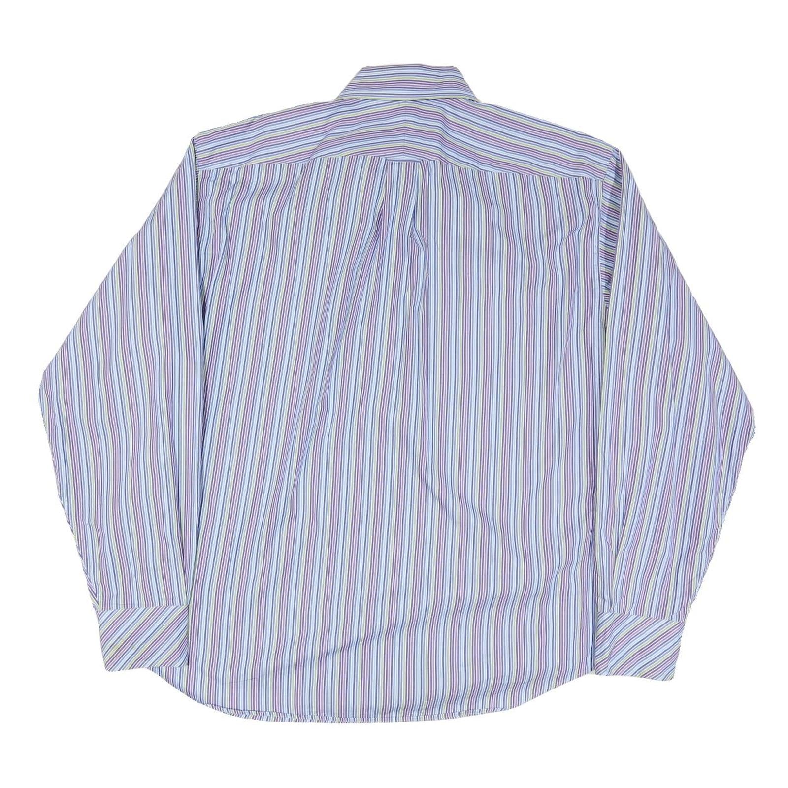 TOMMY HILFIGER Mens Blue & Purple Stripe Shirt L Button Down Cotton Blend Formal