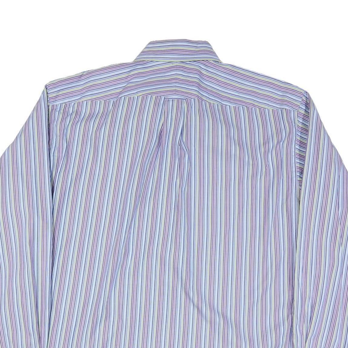 TOMMY HILFIGER Mens Blue & Purple Stripe Shirt L Button Down Cotton Blend Formal
