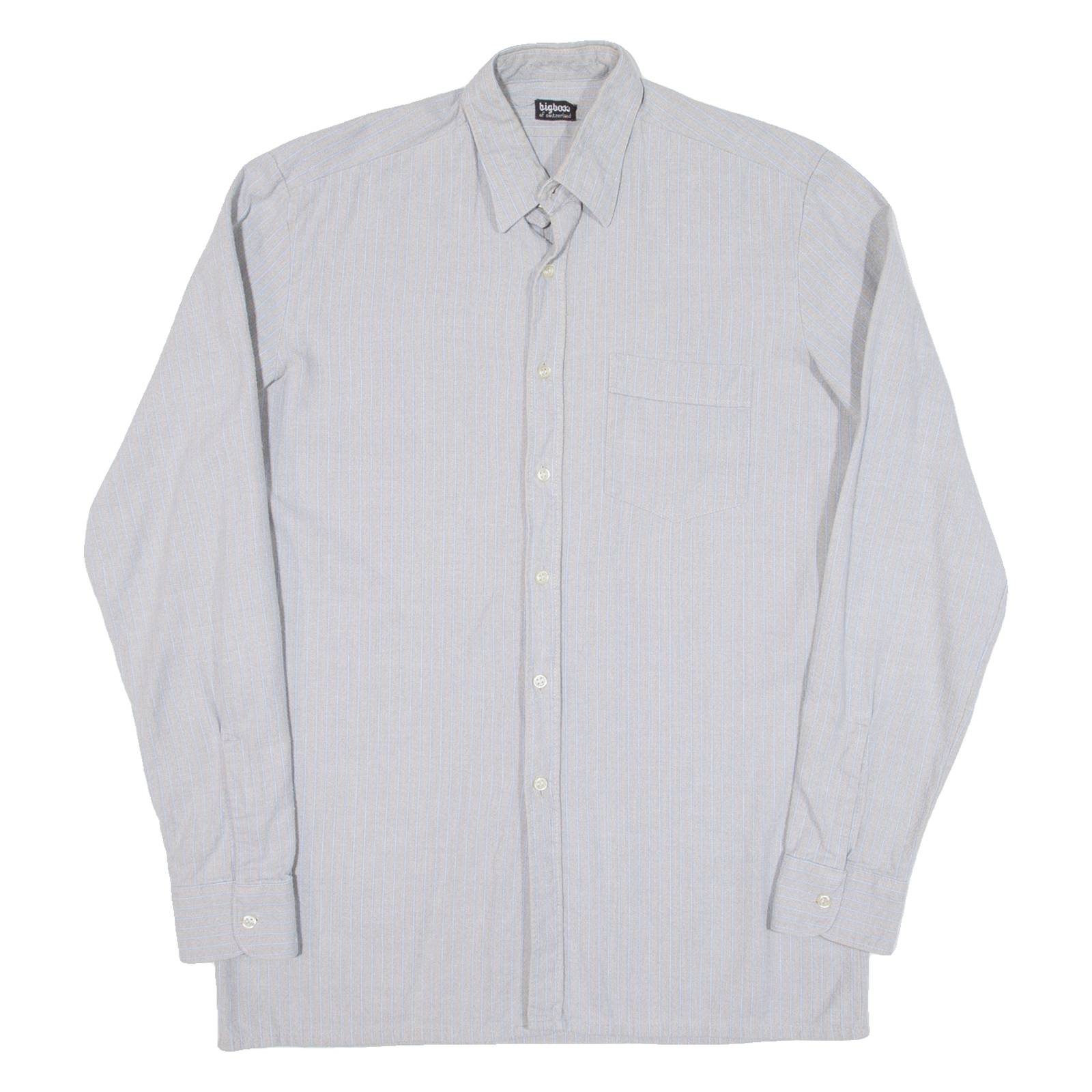 Mens Shirt Grey Striped Long Sleeve M