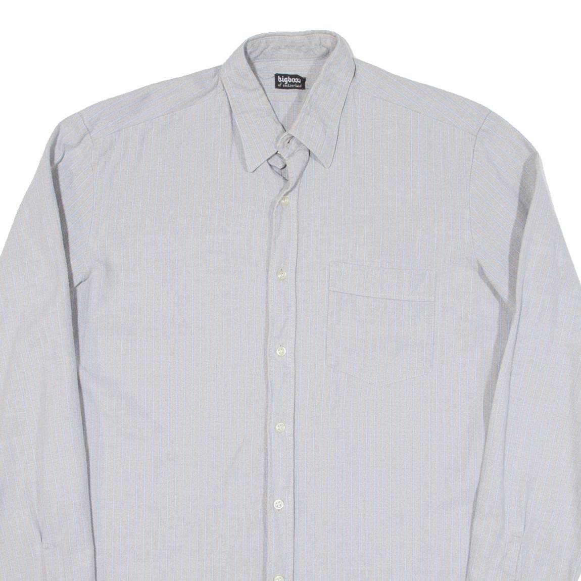 Mens Shirt Grey Striped Long Sleeve M