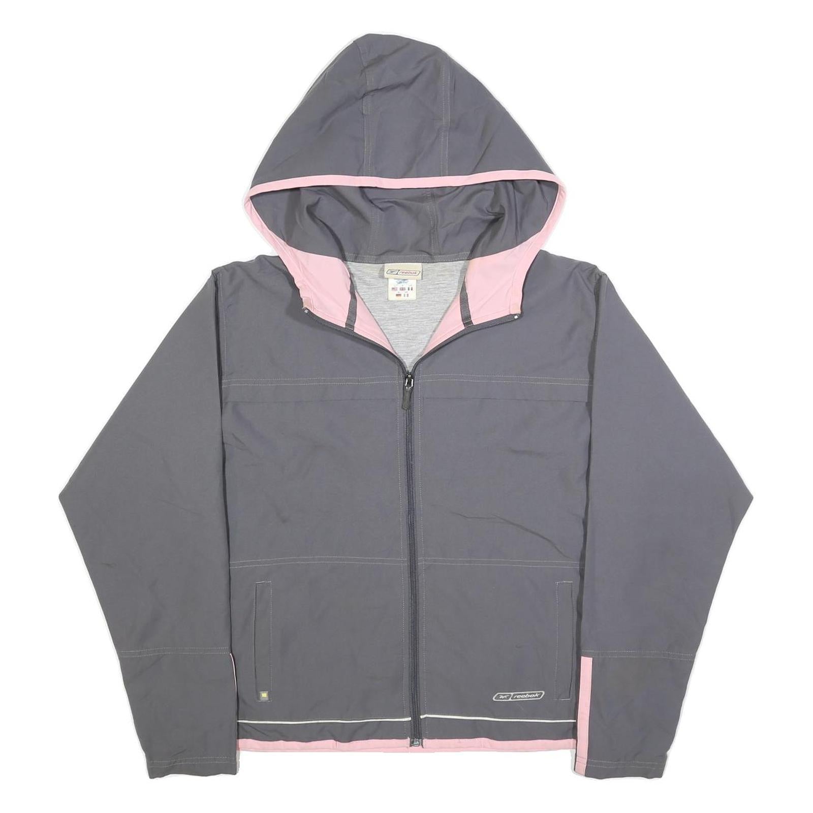 REEBOK Womens Grey & Pink Lightweight Zip Jacket UK 14 Polyester Blend Hooded