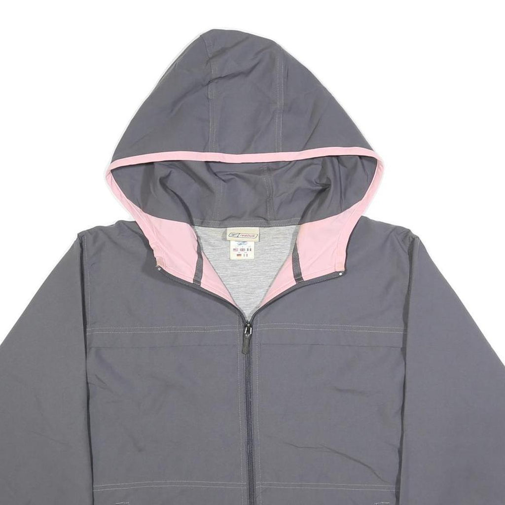REEBOK Womens Grey & Pink Lightweight Zip Jacket UK 14 Polyester Blend Hooded