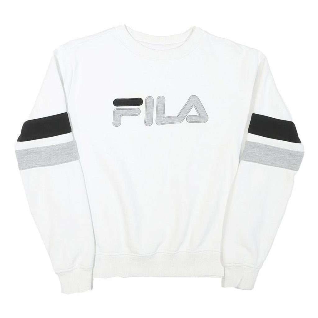 FILA Mens White & Black Sweatshirt Crew Neck XS Cotton Blend Casual Pullover