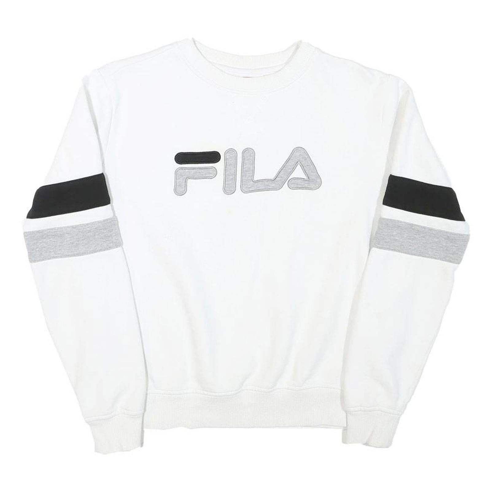 FILA Mens White & Black Sweatshirt Crew Neck XS Cotton Blend Casual Pullover