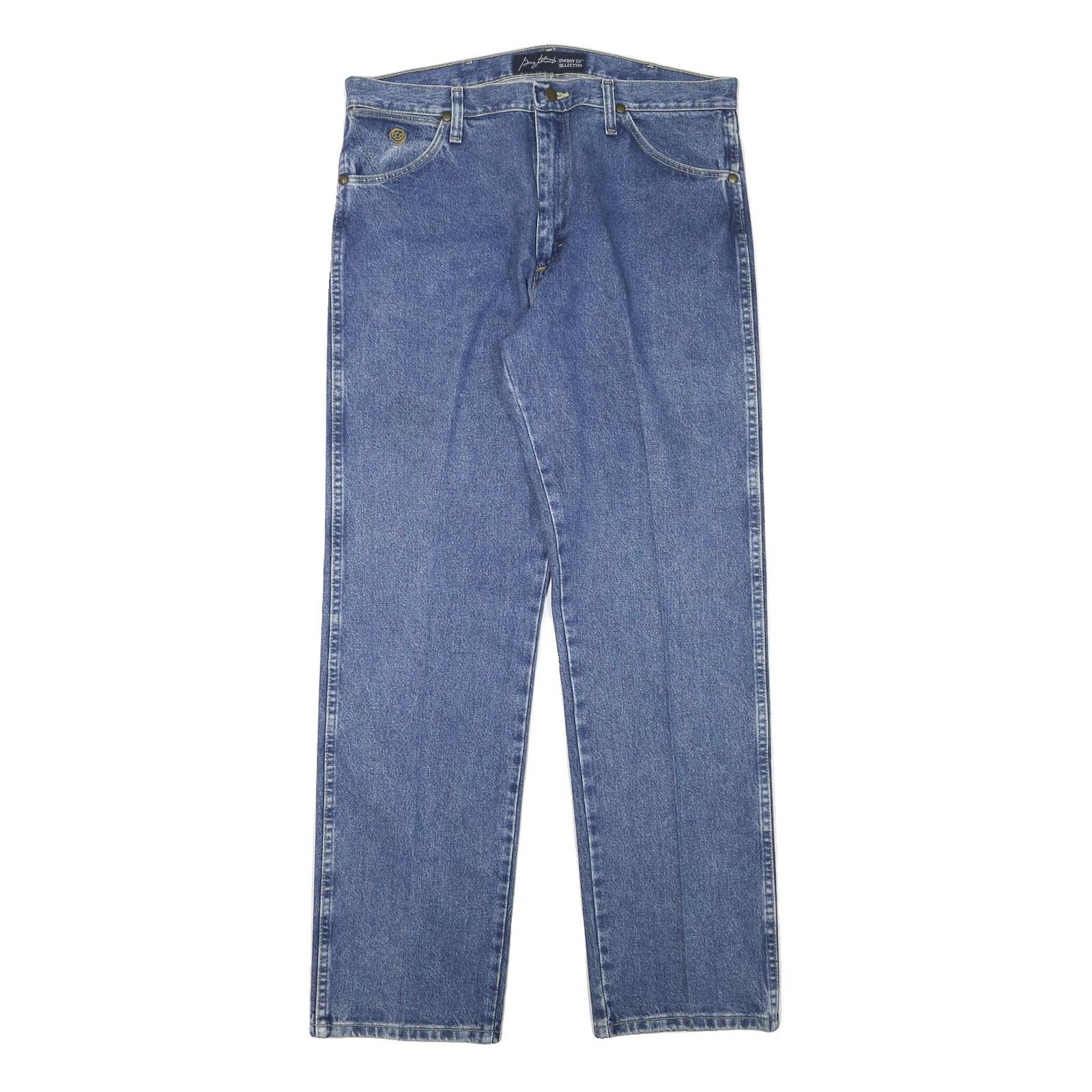 WRANGLER Mens Blue Cotton Blend Regular Straight Jeans W34 L32 Classic Design