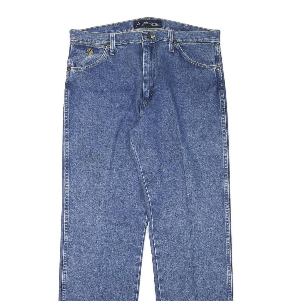 WRANGLER Mens Blue Cotton Blend Regular Straight Jeans W34 L32 Classic Design