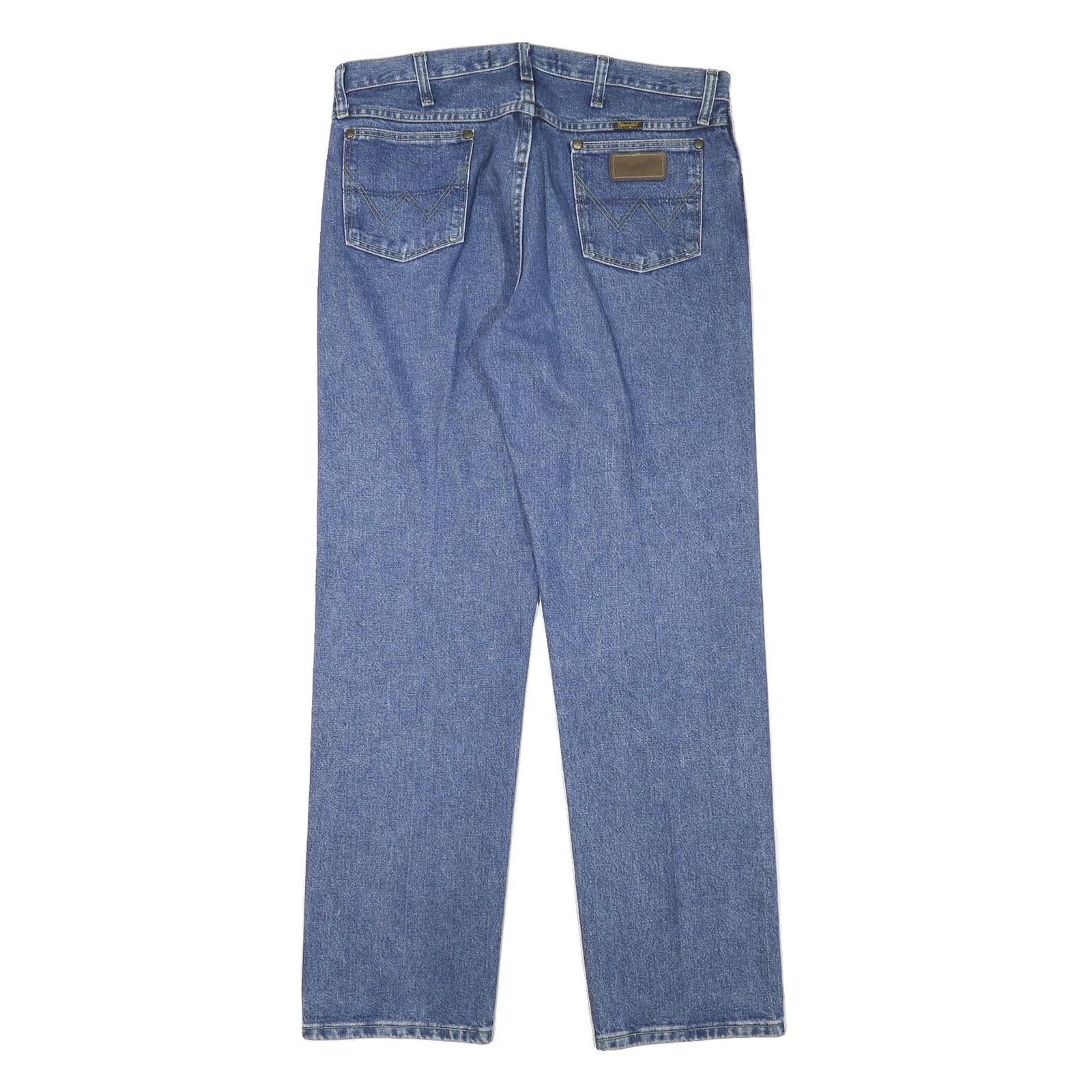 WRANGLER Mens Blue Cotton Blend Regular Straight Jeans W34 L32 Classic Design