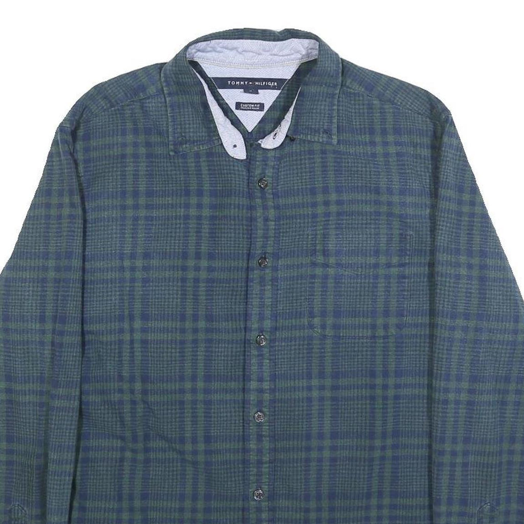 TOMMY HILFIGER Mens Blue Green Checked Shirt M Cotton Long Sleeve Casual