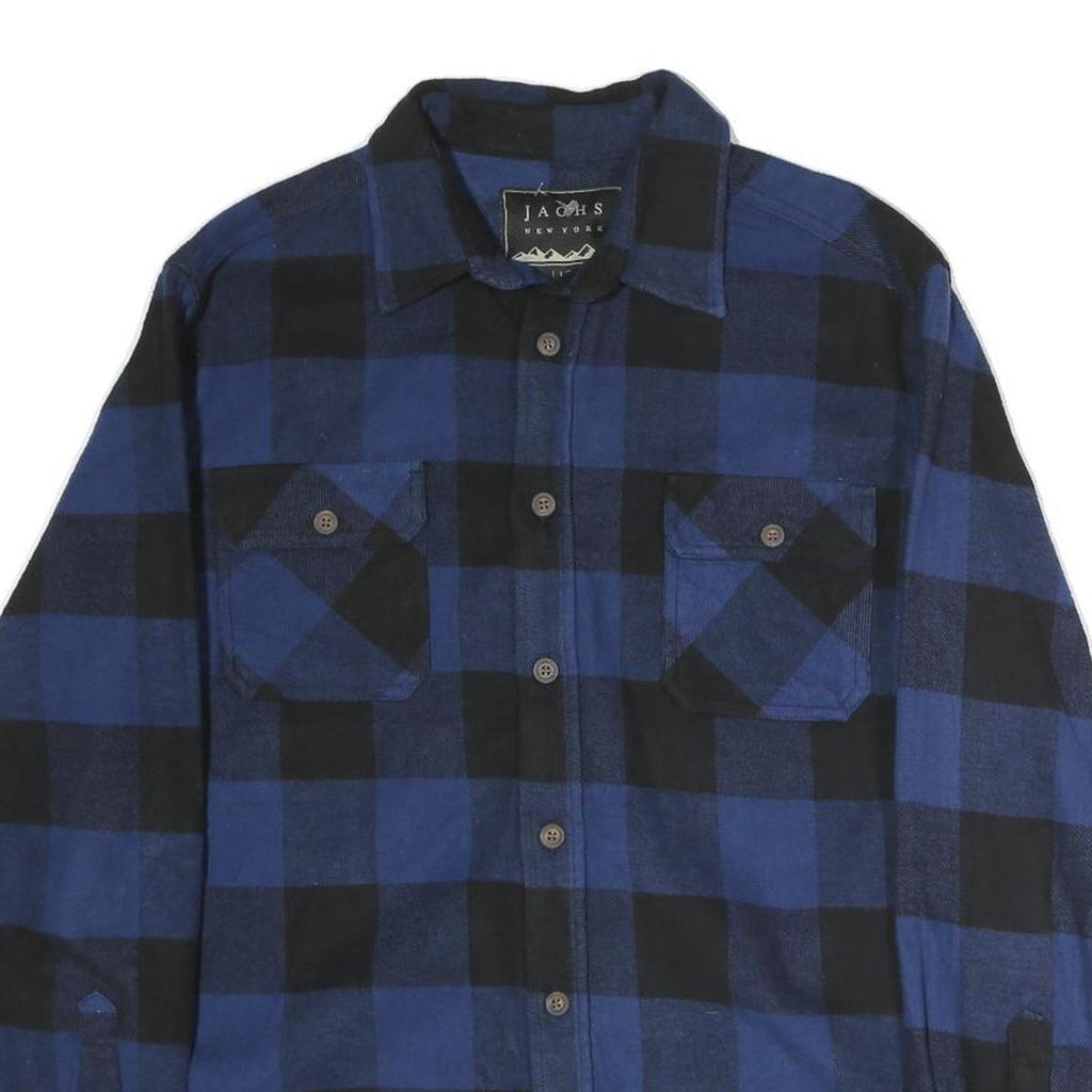 JACHS Mens Blue & Black Check Shirt L Long Sleeve Cotton Classic Fit Casual