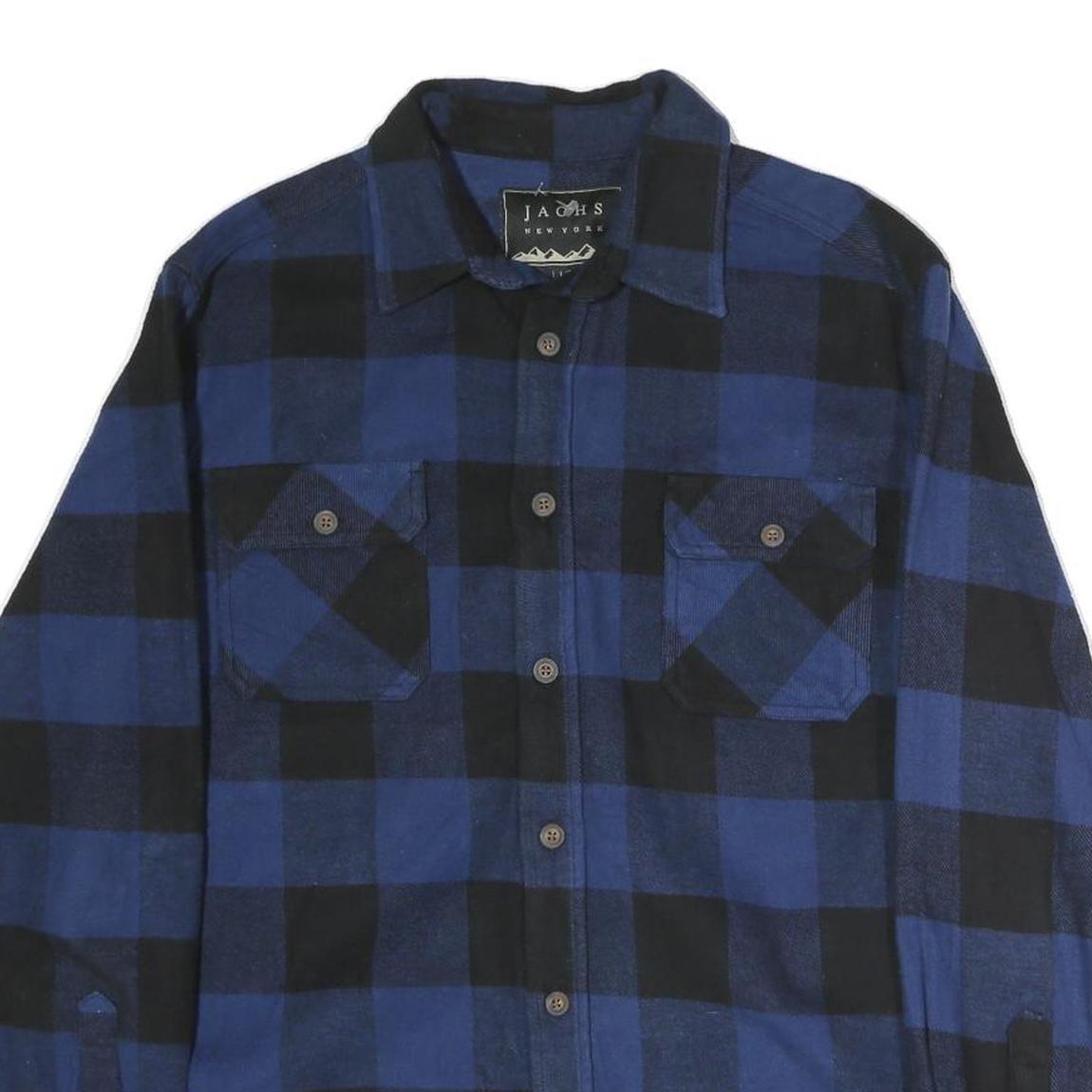 JACHS Mens Blue & Black Check Shirt L Long Sleeve Cotton Classic Fit Casual