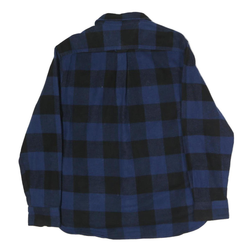JACHS Mens Blue & Black Check Shirt L Long Sleeve Cotton Classic Fit Casual