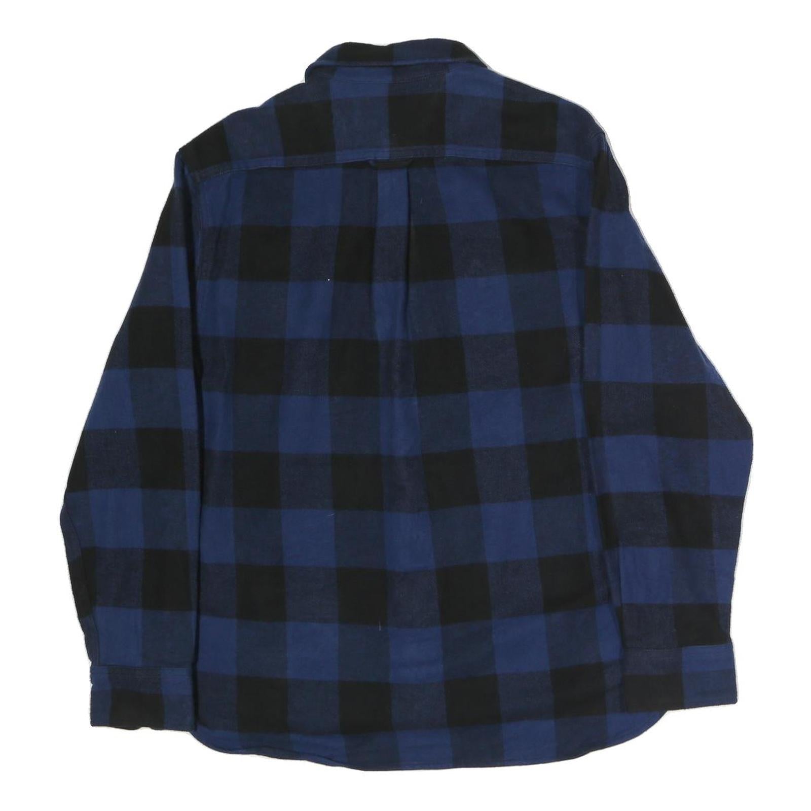 JACHS Mens Blue & Black Check Shirt L Long Sleeve Cotton Classic Fit Casual