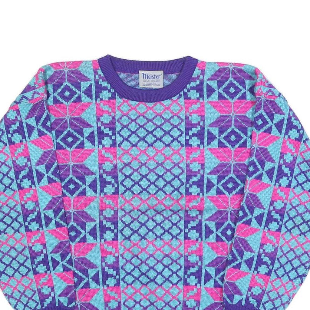MEISTER Womens Purple Blue & Pink Patterned Wool Blend Jumper Crew Neck M