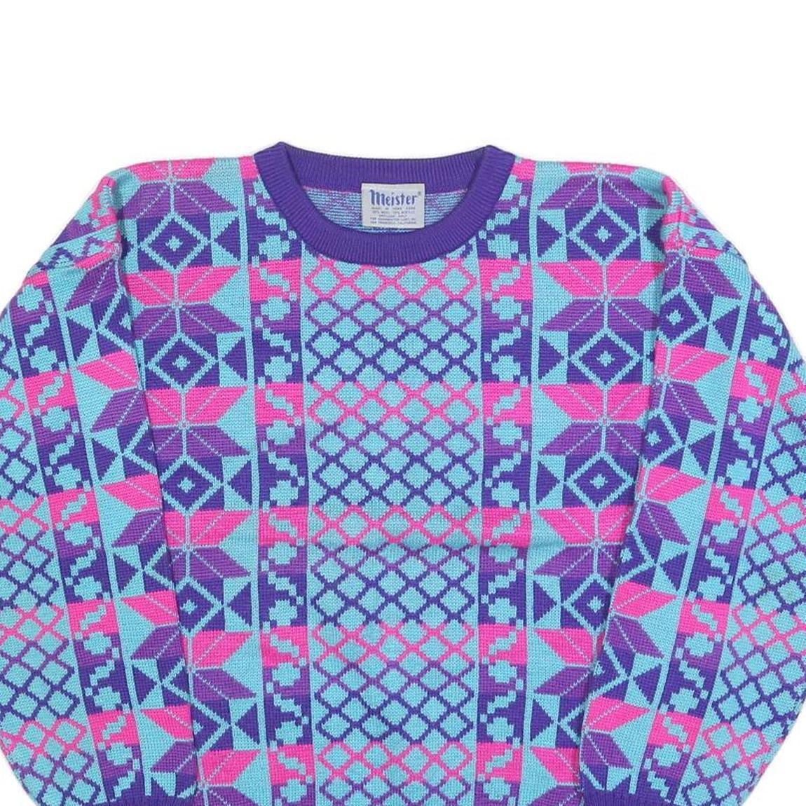 MEISTER Womens Purple Blue & Pink Patterned Wool Blend Jumper Crew Neck M