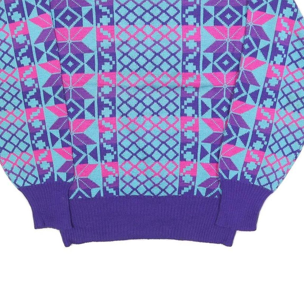MEISTER Womens Purple Blue & Pink Patterned Wool Blend Jumper Crew Neck M