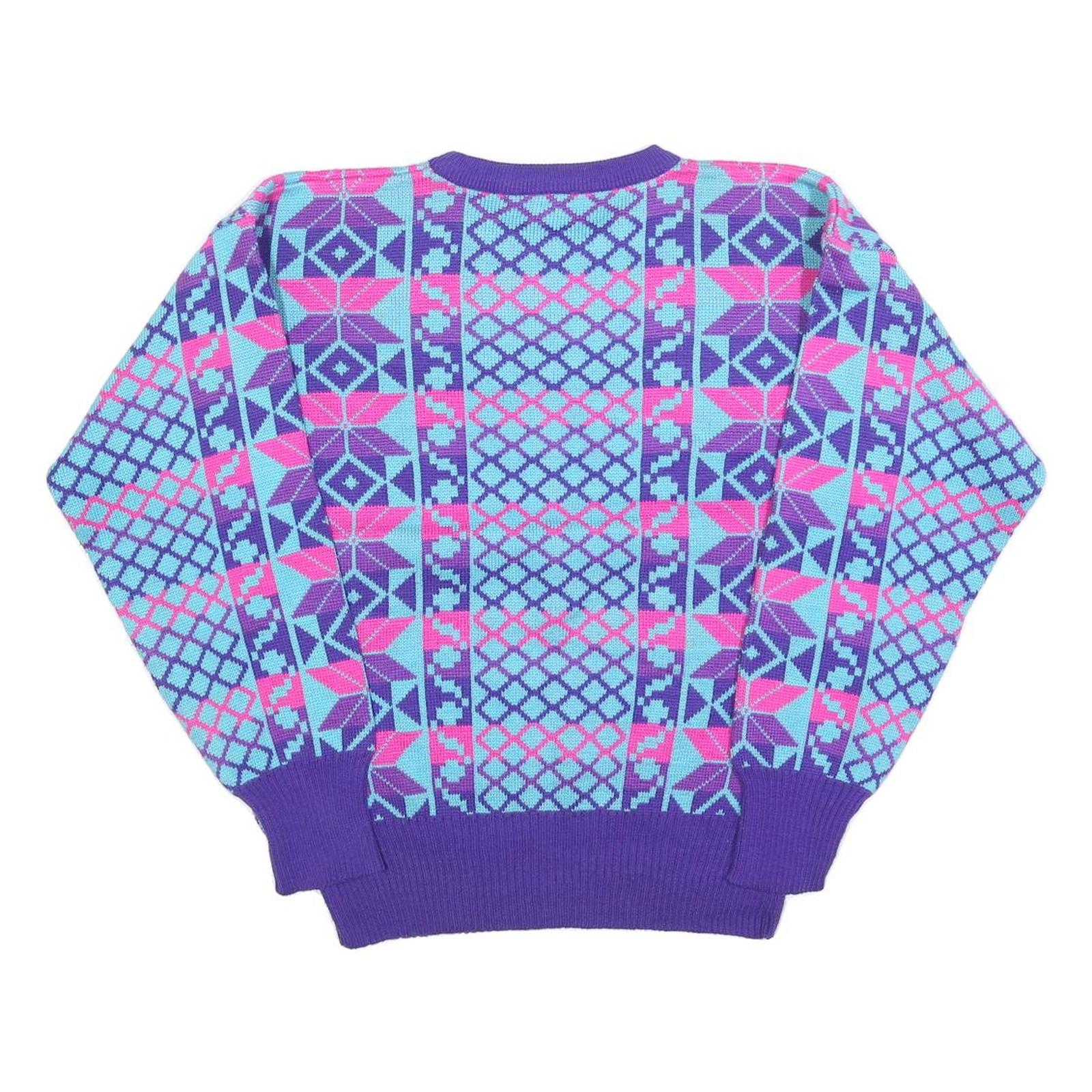 MEISTER Womens Purple Blue & Pink Patterned Wool Blend Jumper Crew Neck M