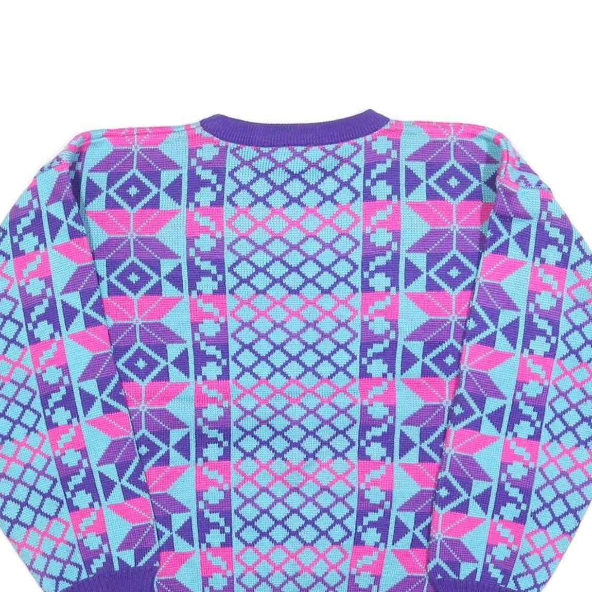 MEISTER Womens Purple Blue & Pink Patterned Wool Blend Jumper Crew Neck M