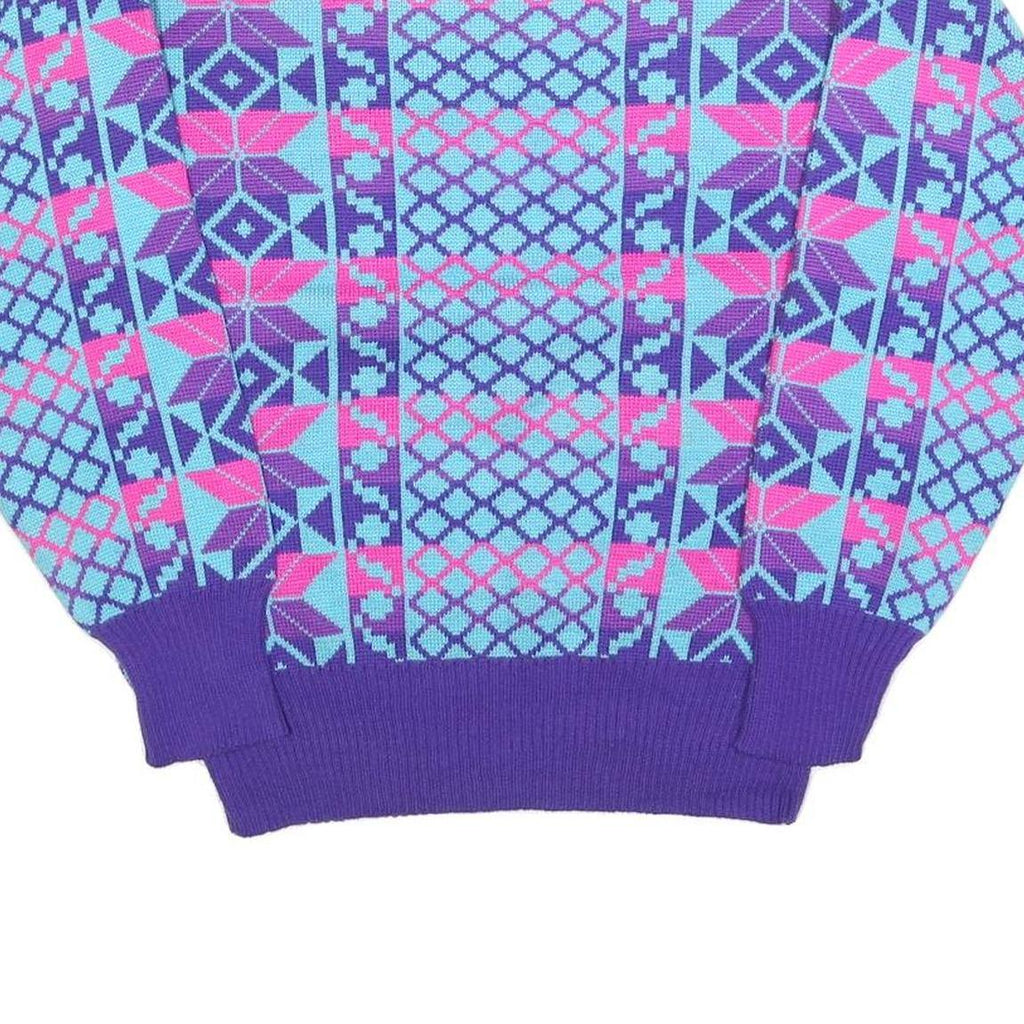 MEISTER Womens Purple Blue & Pink Patterned Wool Blend Jumper Crew Neck M