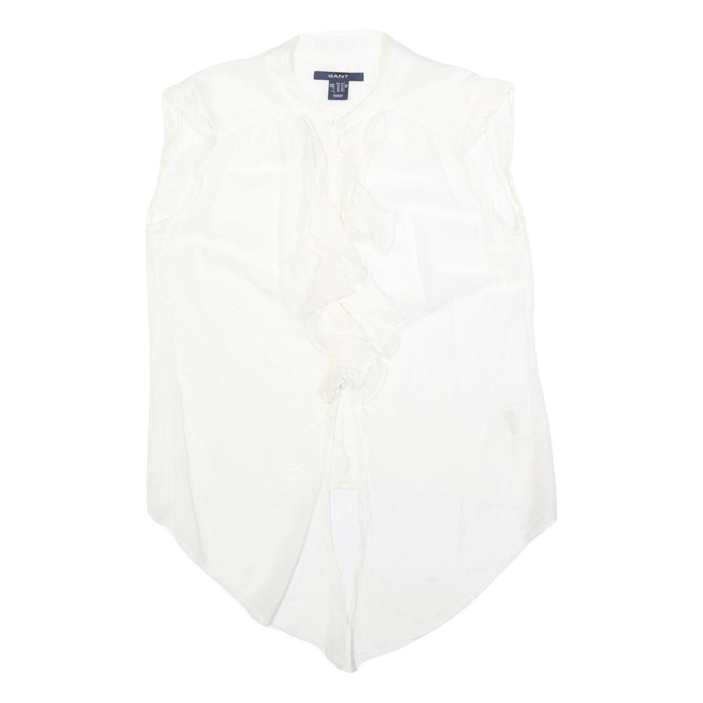 GANT Womens White Silk Blend Ruffle Sleeveless Top UK 14 Elegant Lightweight