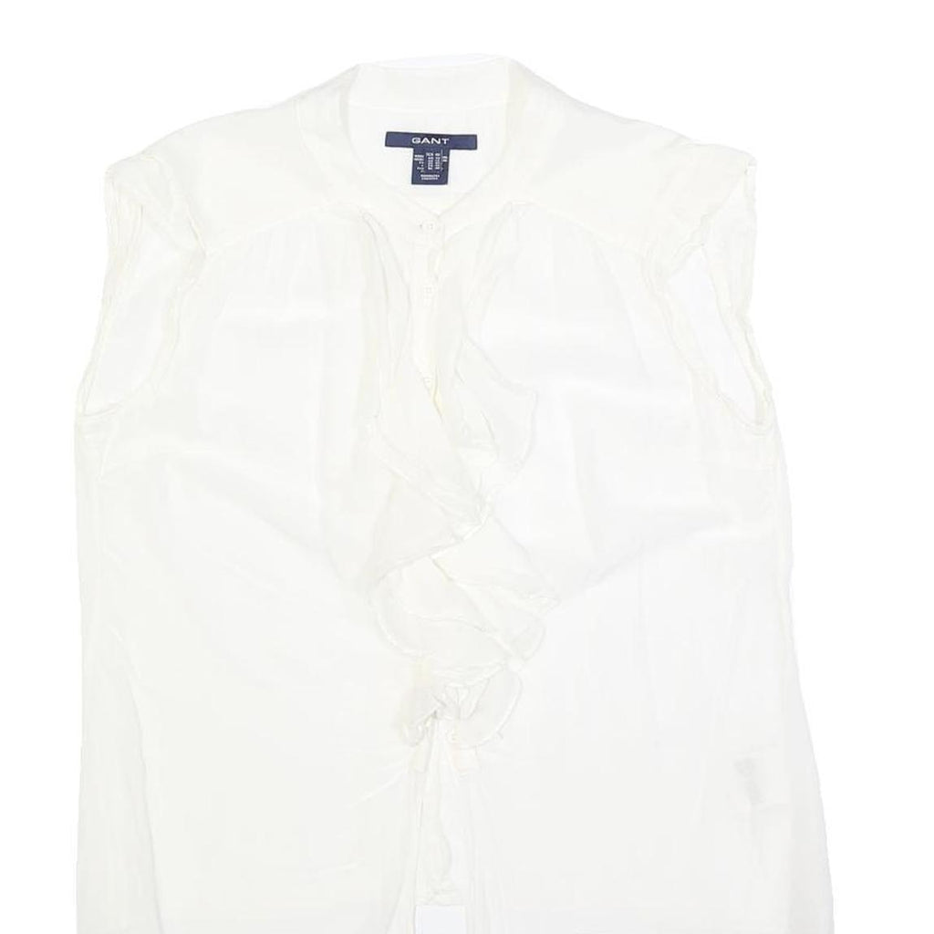 GANT Womens White Silk Blend Ruffle Sleeveless Top UK 14 Elegant Lightweight