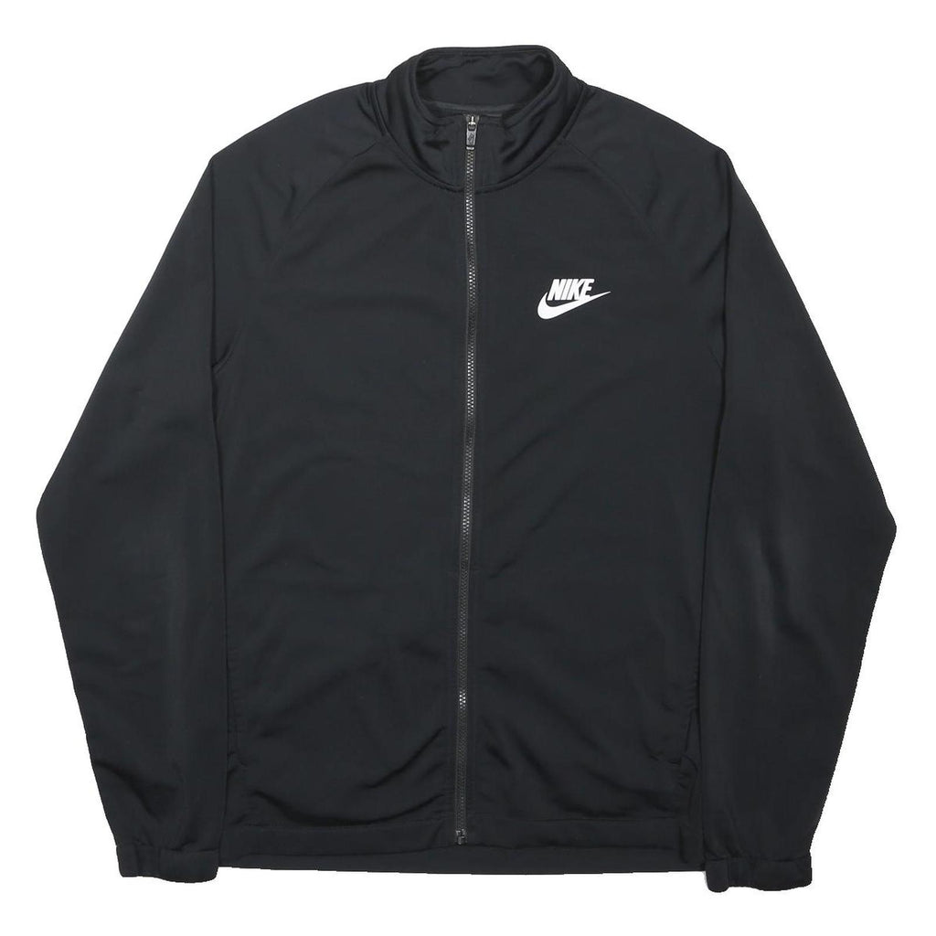 NIKE Mens Black Track Jacket L Polyester Zip Plain Lightweight Sportswear