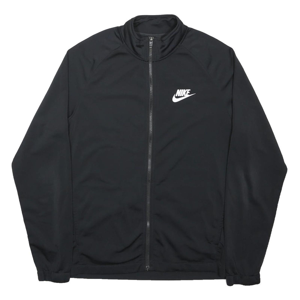 NIKE Mens Black Track Jacket L Polyester Zip Plain Lightweight Sportswear