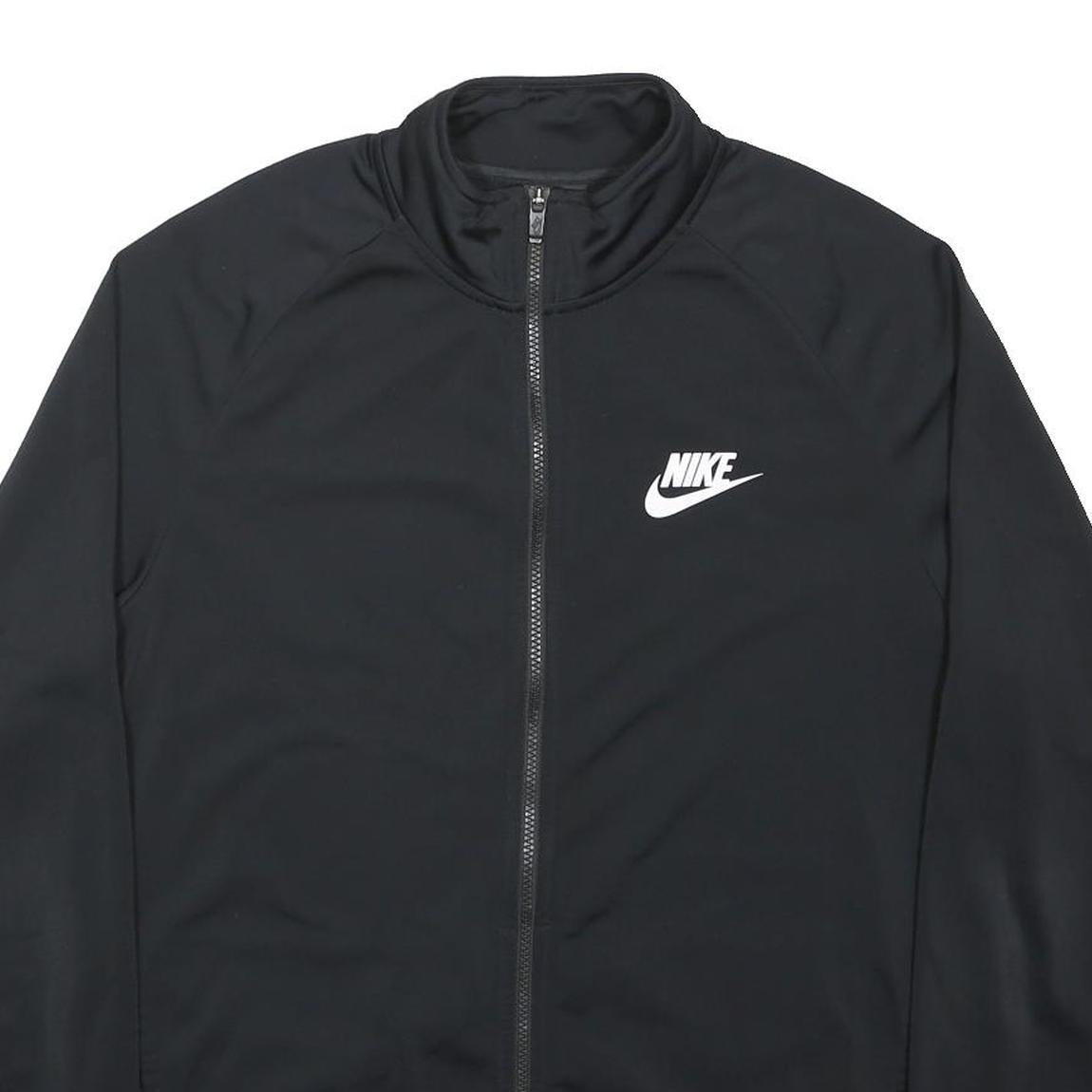 NIKE Mens Black Track Jacket L Polyester Zip Plain Lightweight Sportswear