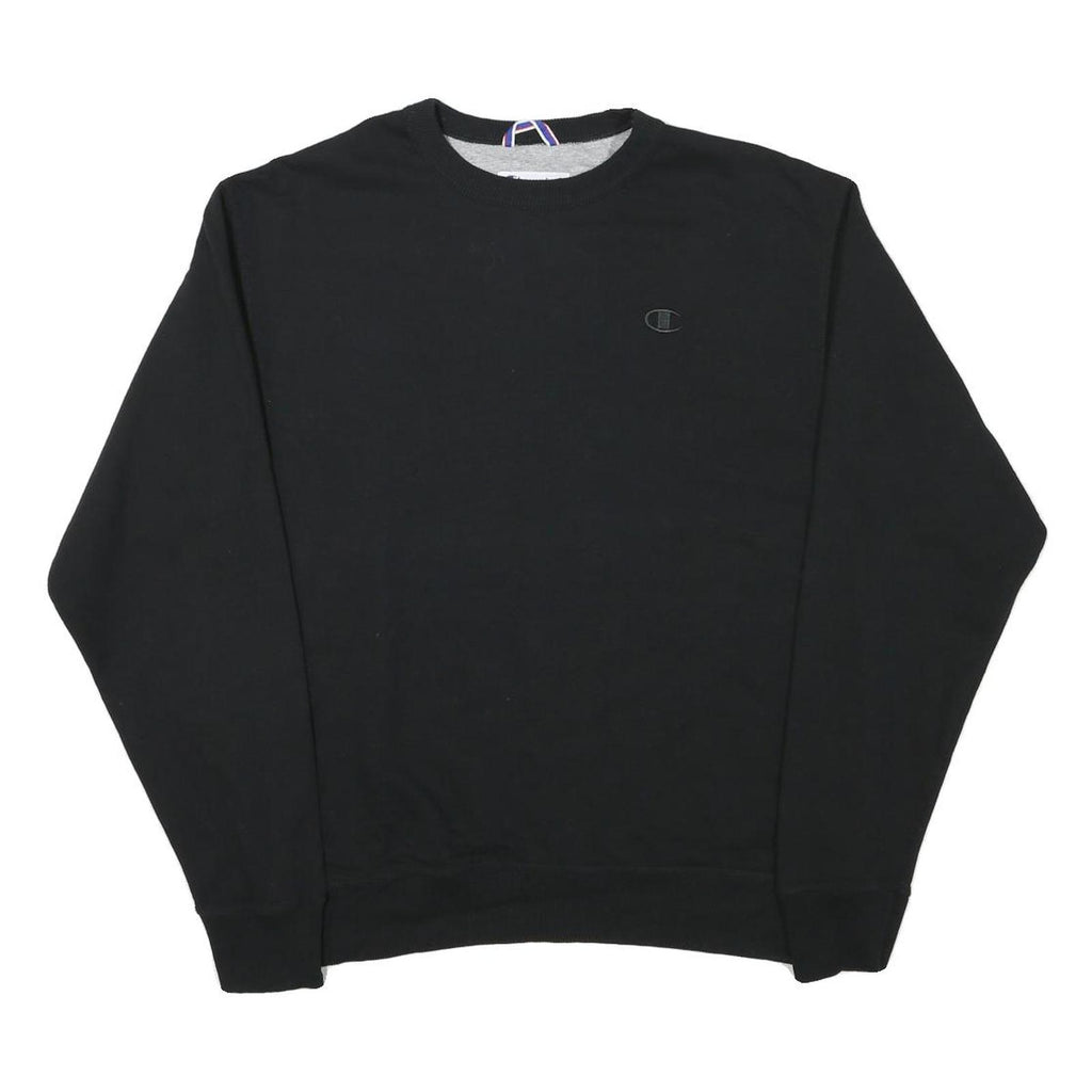 CHAMPION Mens Black Cotton Blend Crew Neck Sweatshirt L Classic Logo Casual