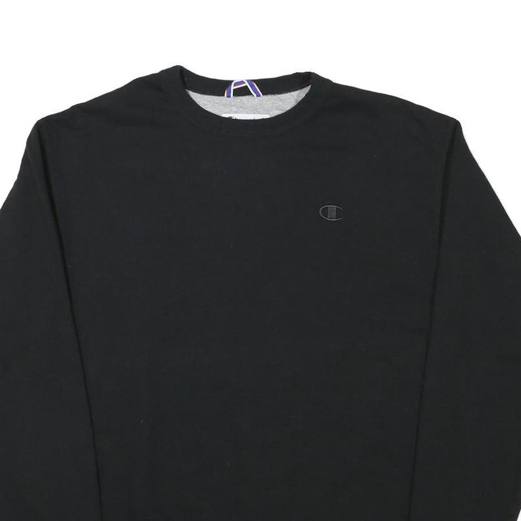 CHAMPION Mens Black Cotton Blend Crew Neck Sweatshirt L Classic Logo Casual