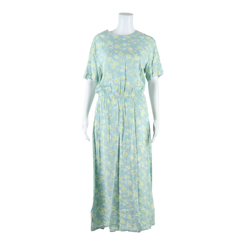 THE TOG SHOP Womens A-Line Dress Blue Floral Short Sleeve Long UK 10