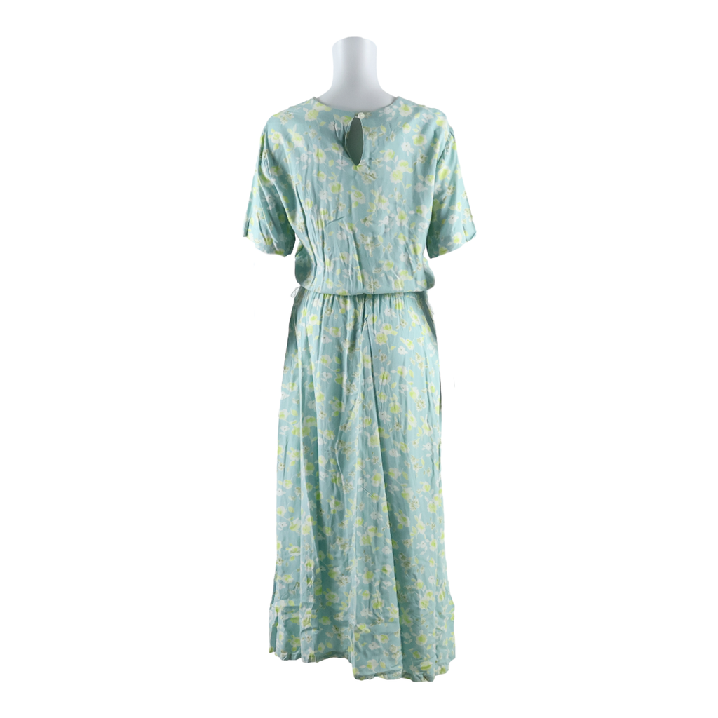 THE TOG SHOP Womens A-Line Dress Blue Floral Short Sleeve Long UK 10