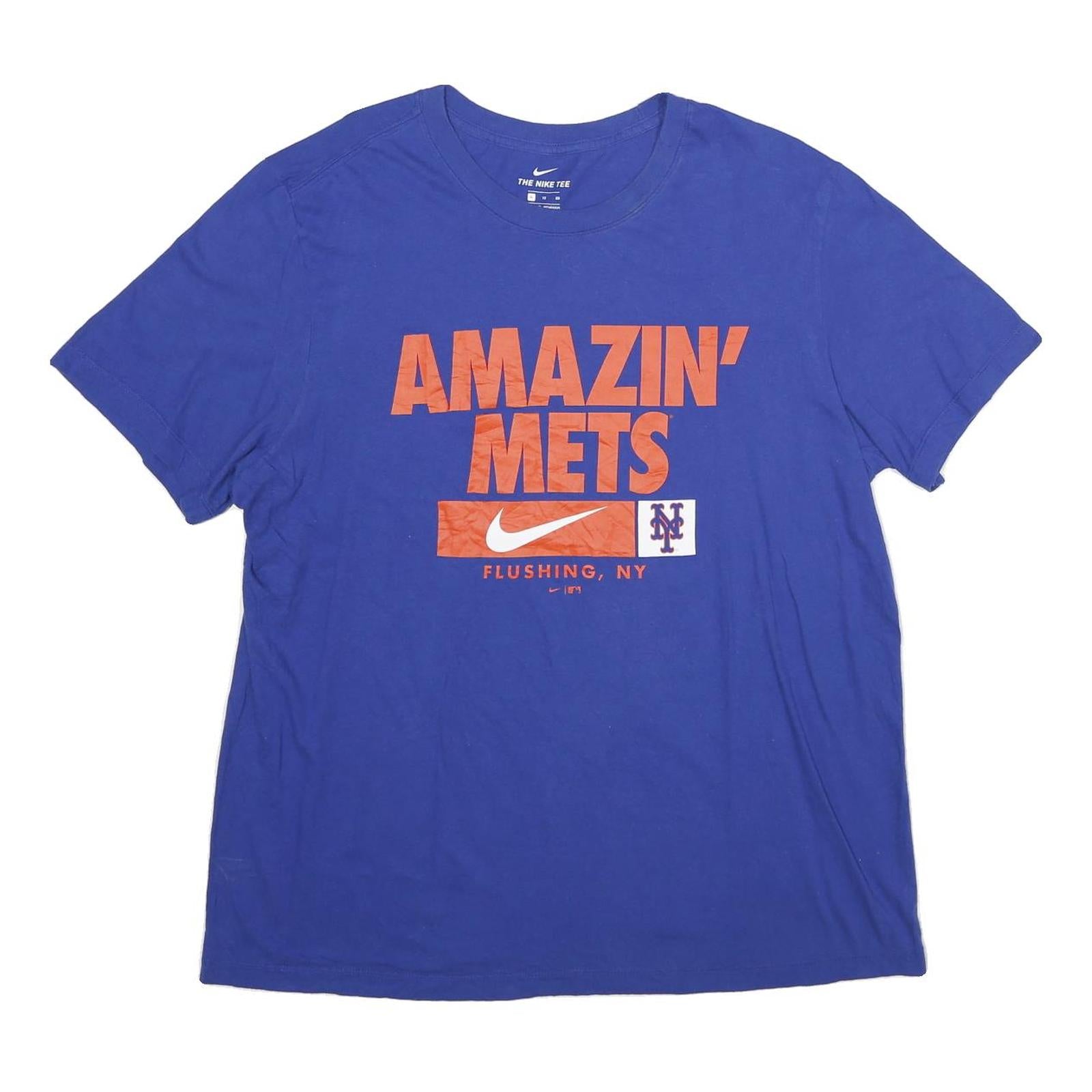 NIKE Mens Blue Amazin Mets Graphic T-Shirt XL Short Sleeve Crew Neck Cotton
