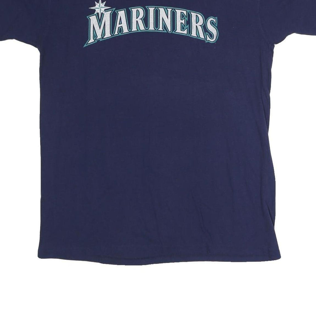 MAJESTIC Mens Blue & Grey Mariners Graphic Short Sleeve Crew Neck L T-Shirt