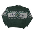 Mens Green Grey Patterned Wool Jumper Cable Knit L Crew Neck Relaxed Fit