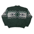Mens Green Grey Patterned Wool Jumper Cable Knit L Crew Neck Relaxed Fit