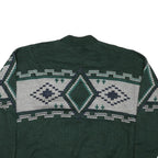 Mens Green Grey Patterned Wool Jumper Cable Knit L Crew Neck Relaxed Fit