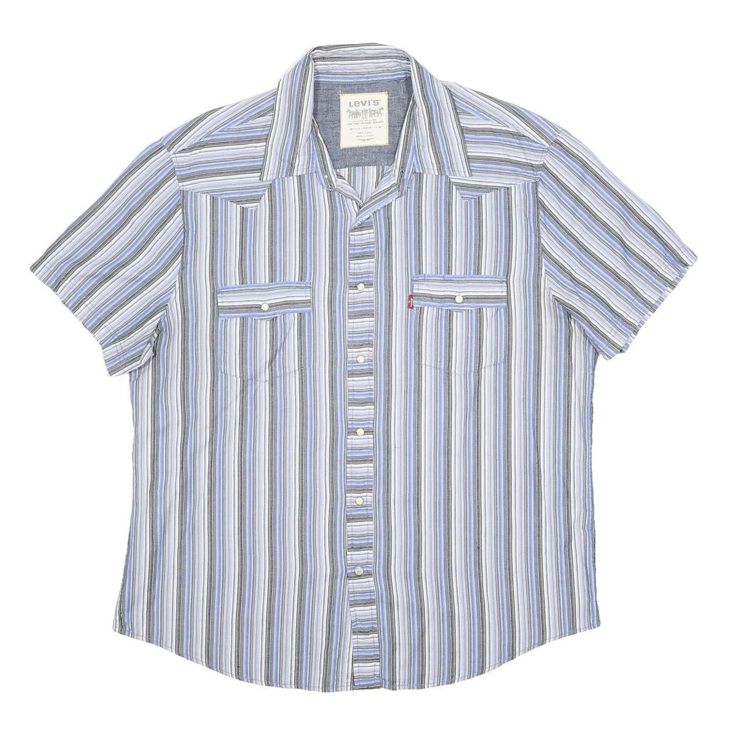 LEVI'S Mens Blue & Grey Striped Short Sleeve Shirt XL Cotton Casual Summer
