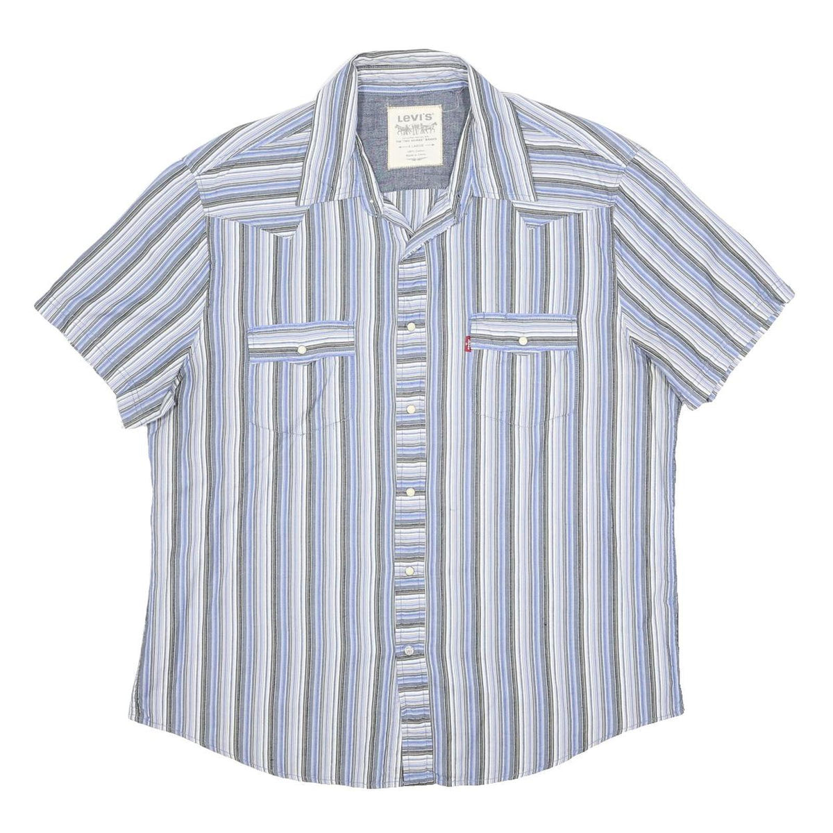 LEVI'S Mens Blue & Grey Striped Short Sleeve Shirt XL Cotton Casual Summer