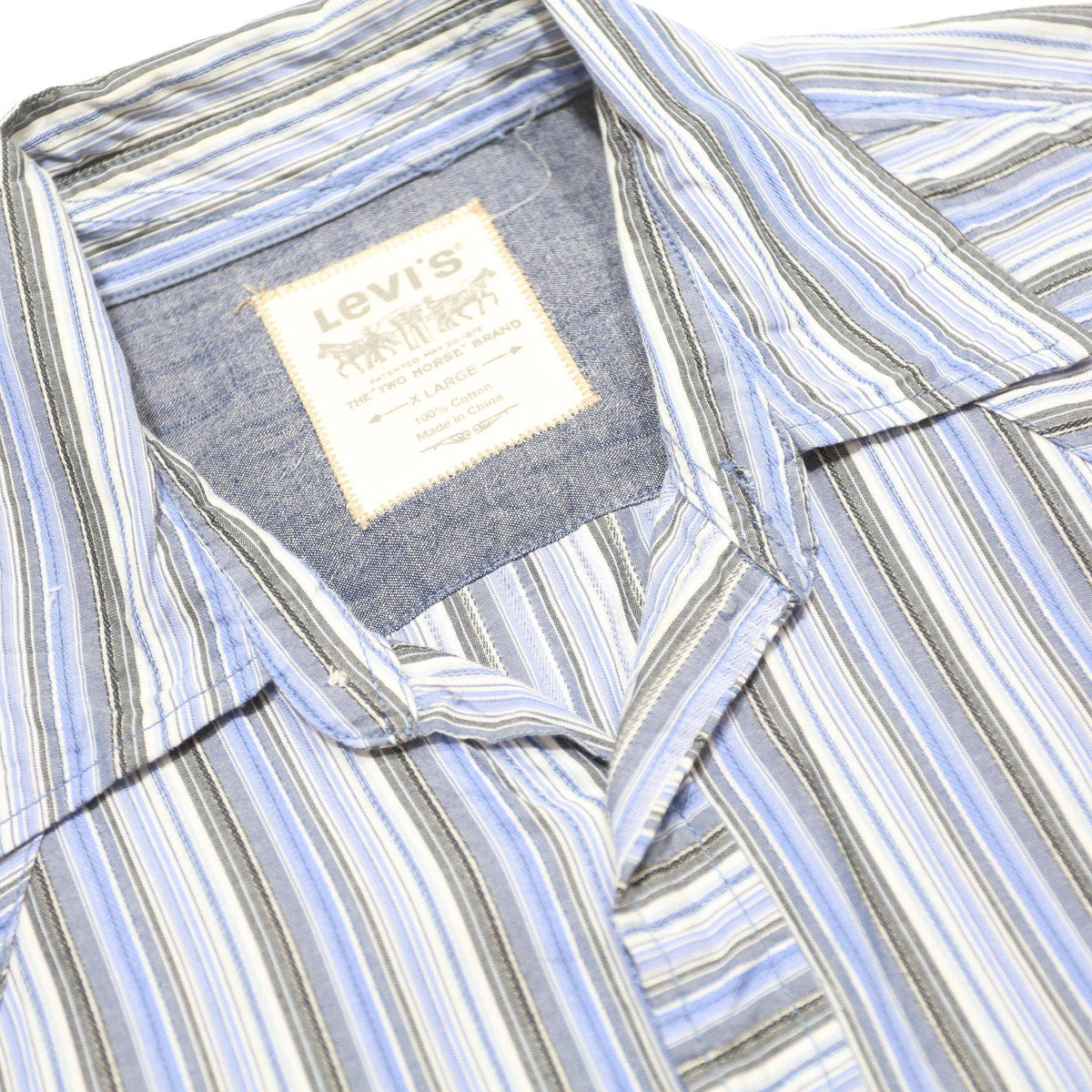 LEVI'S Mens Blue & Grey Striped Short Sleeve Shirt XL Cotton Casual Summer