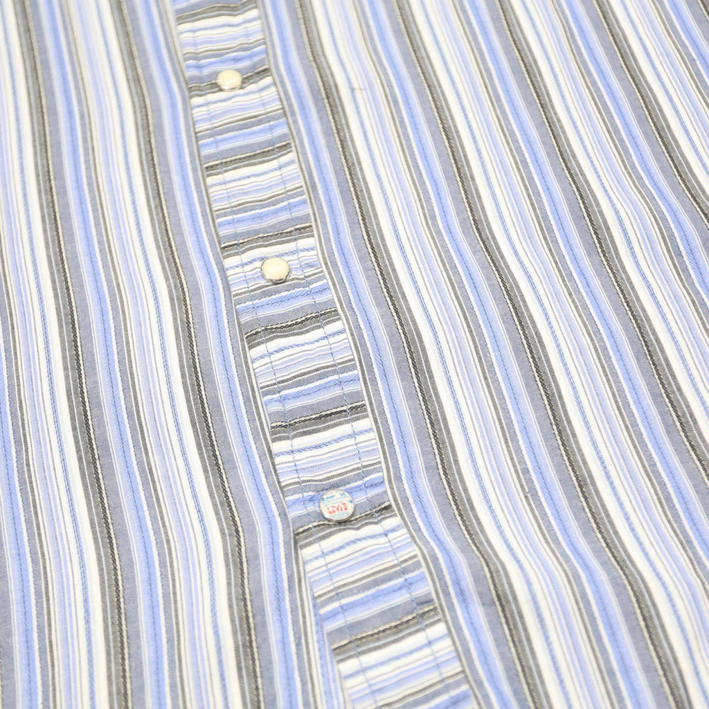 LEVI'S Mens Blue & Grey Striped Short Sleeve Shirt XL Cotton Casual Summer