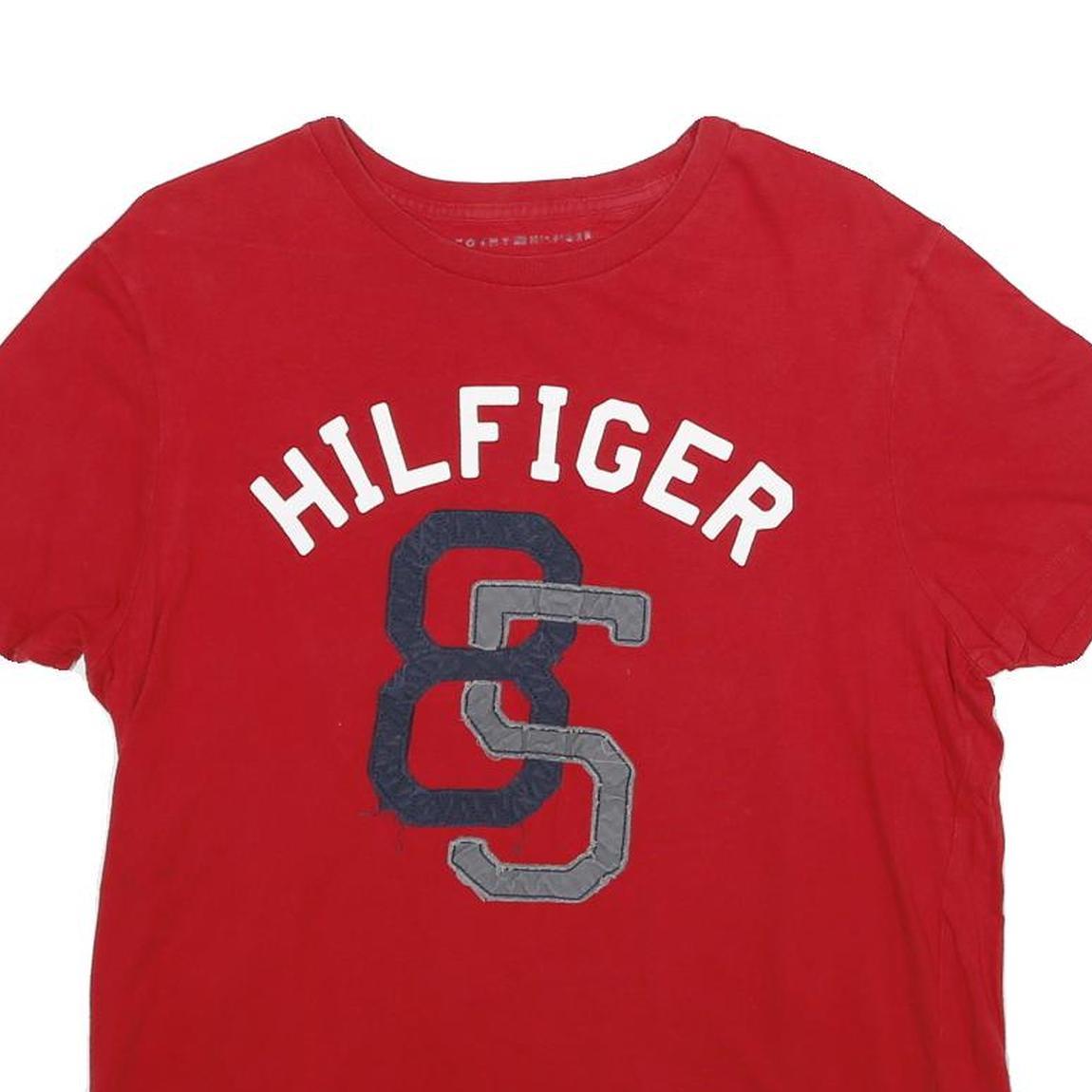 TOMMY HILFIGER Mens Red Hilfiger Graphic T-Shirt S Short Sleeve Crew Neck Casual