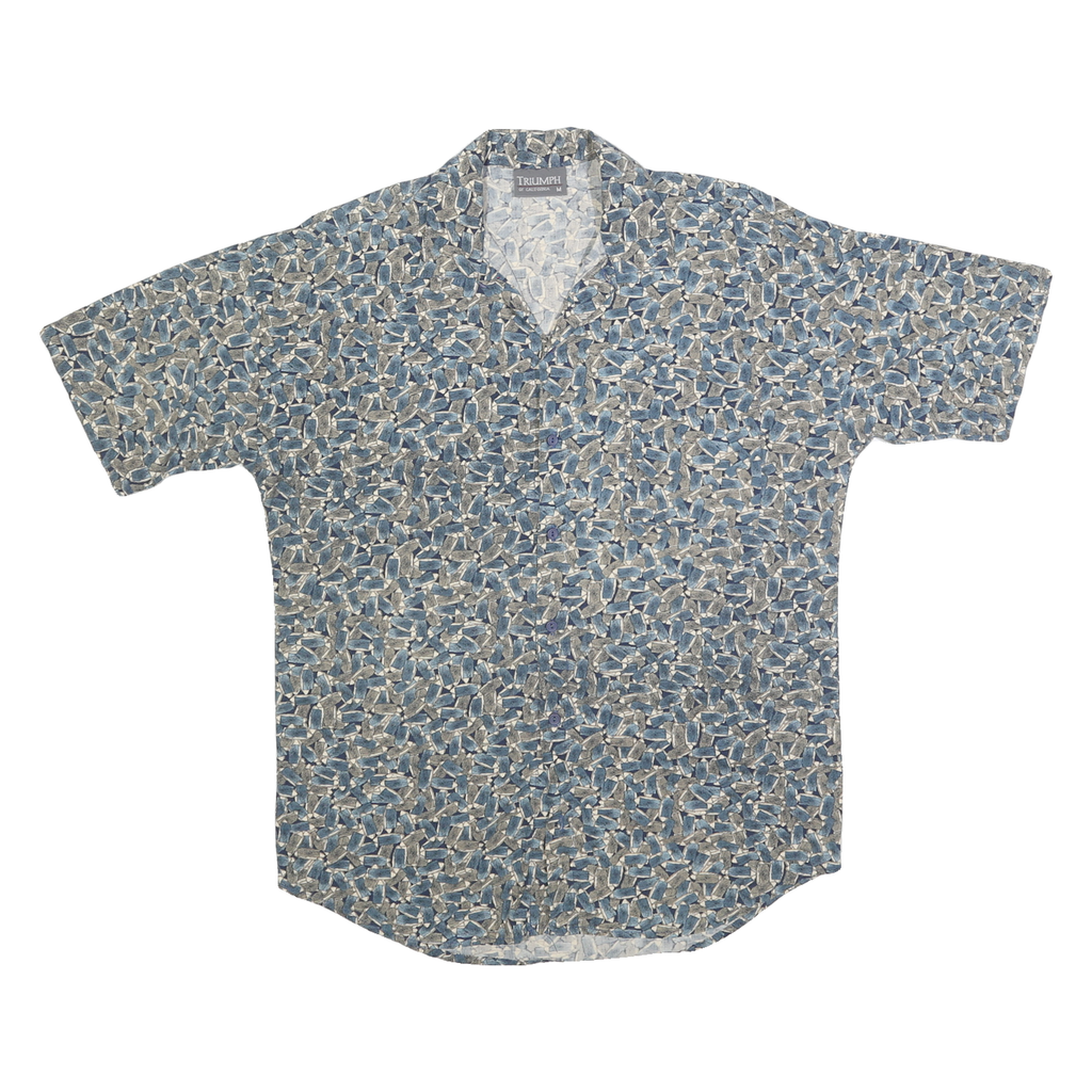 TRIUMPH Mens Blue Pattern Shirt M Casual Cotton Blend Short Sleeve Relaxed Fit