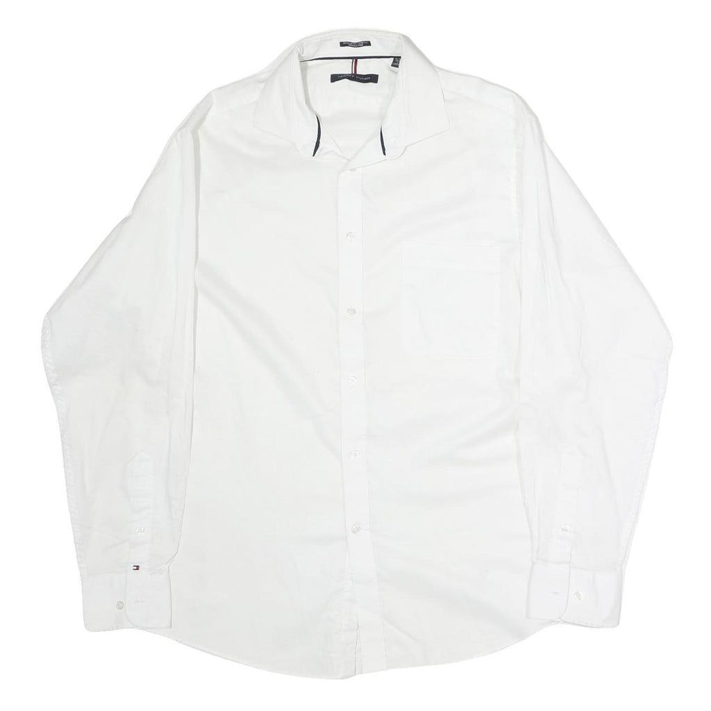 TOMMY HILFIGER Mens White Plain Shirt L Classic Button Collar Long Sleeve Cotton