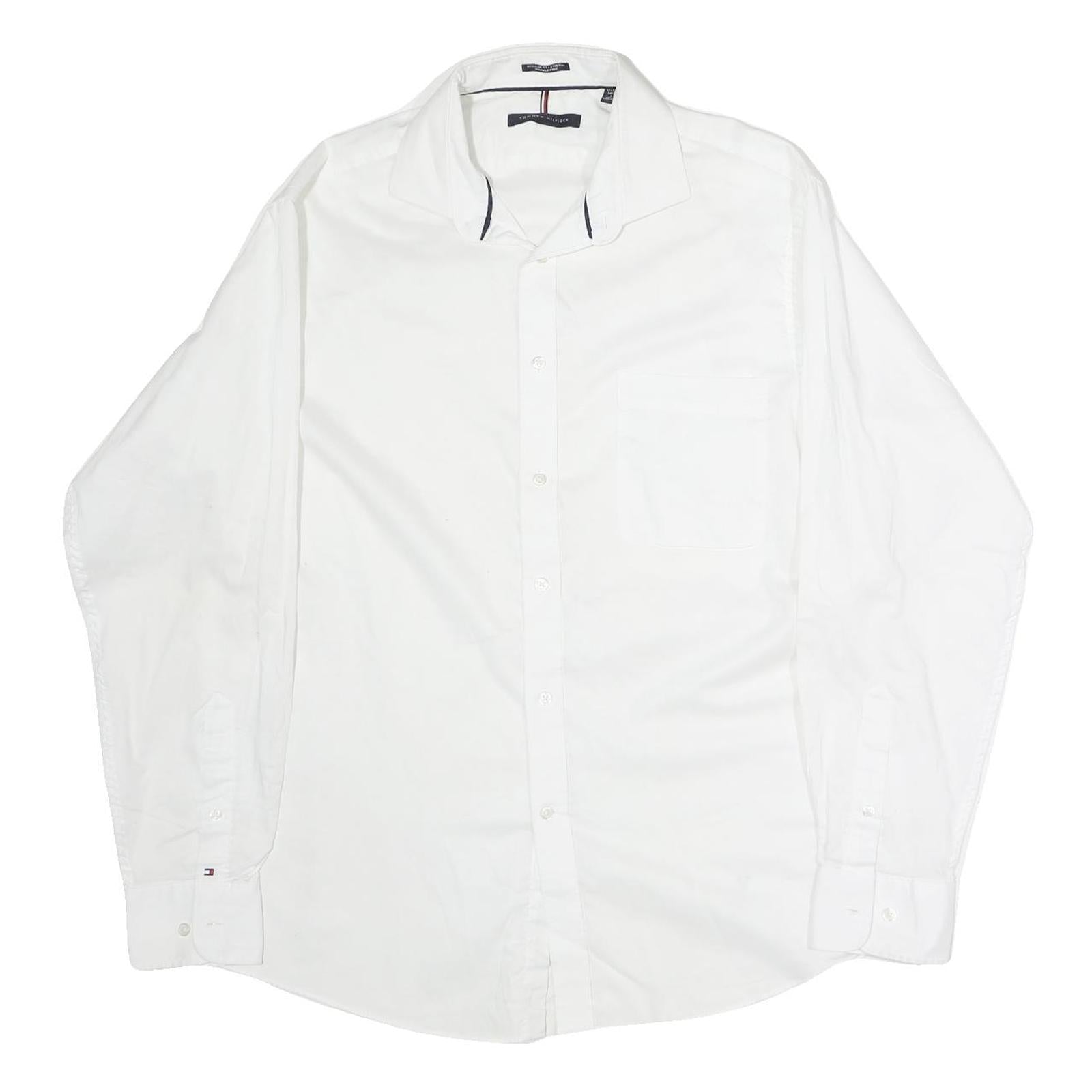 TOMMY HILFIGER Mens White Plain Shirt L Classic Button Collar Long Sleeve Cotton