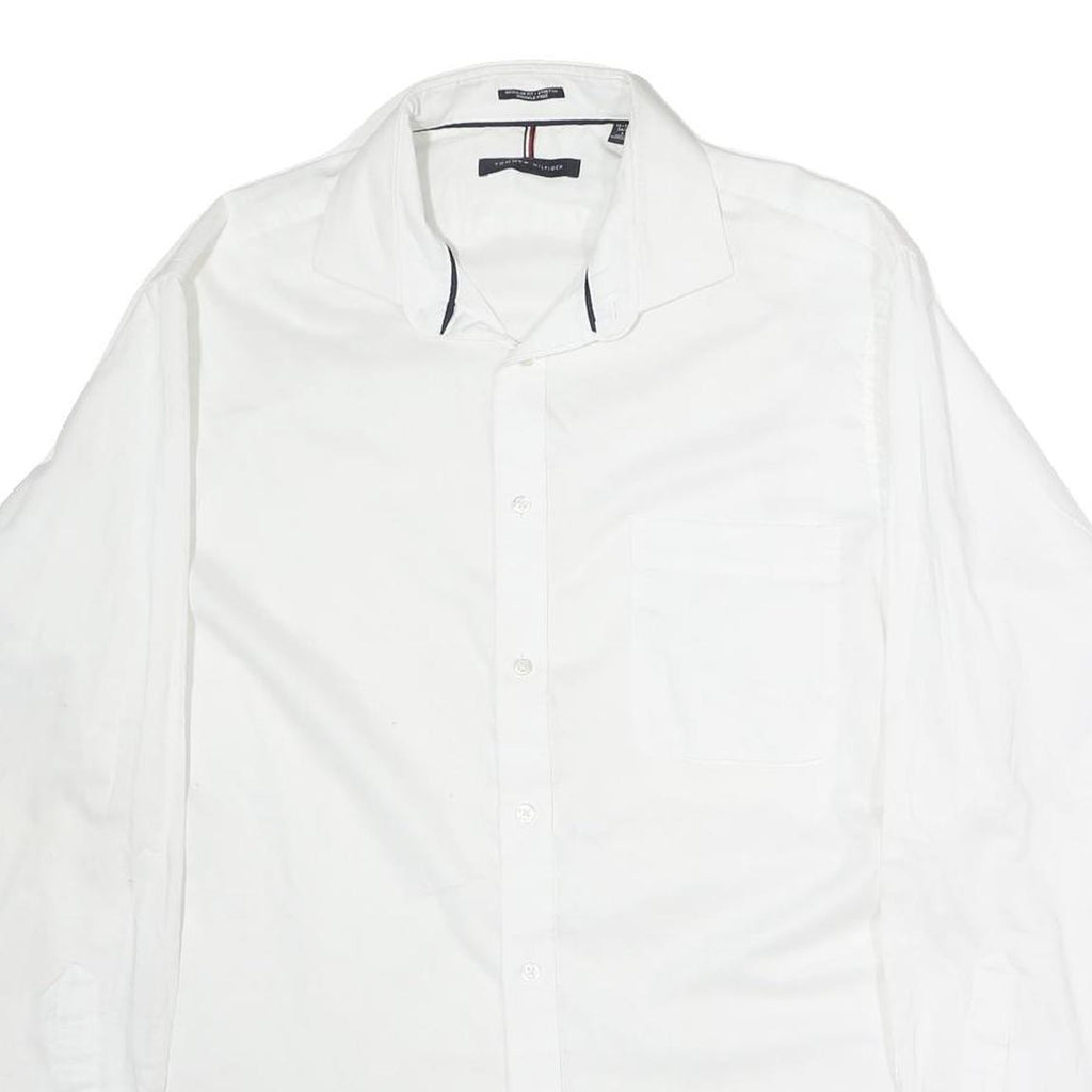 TOMMY HILFIGER Mens White Plain Shirt L Classic Button Collar Long Sleeve Cotton