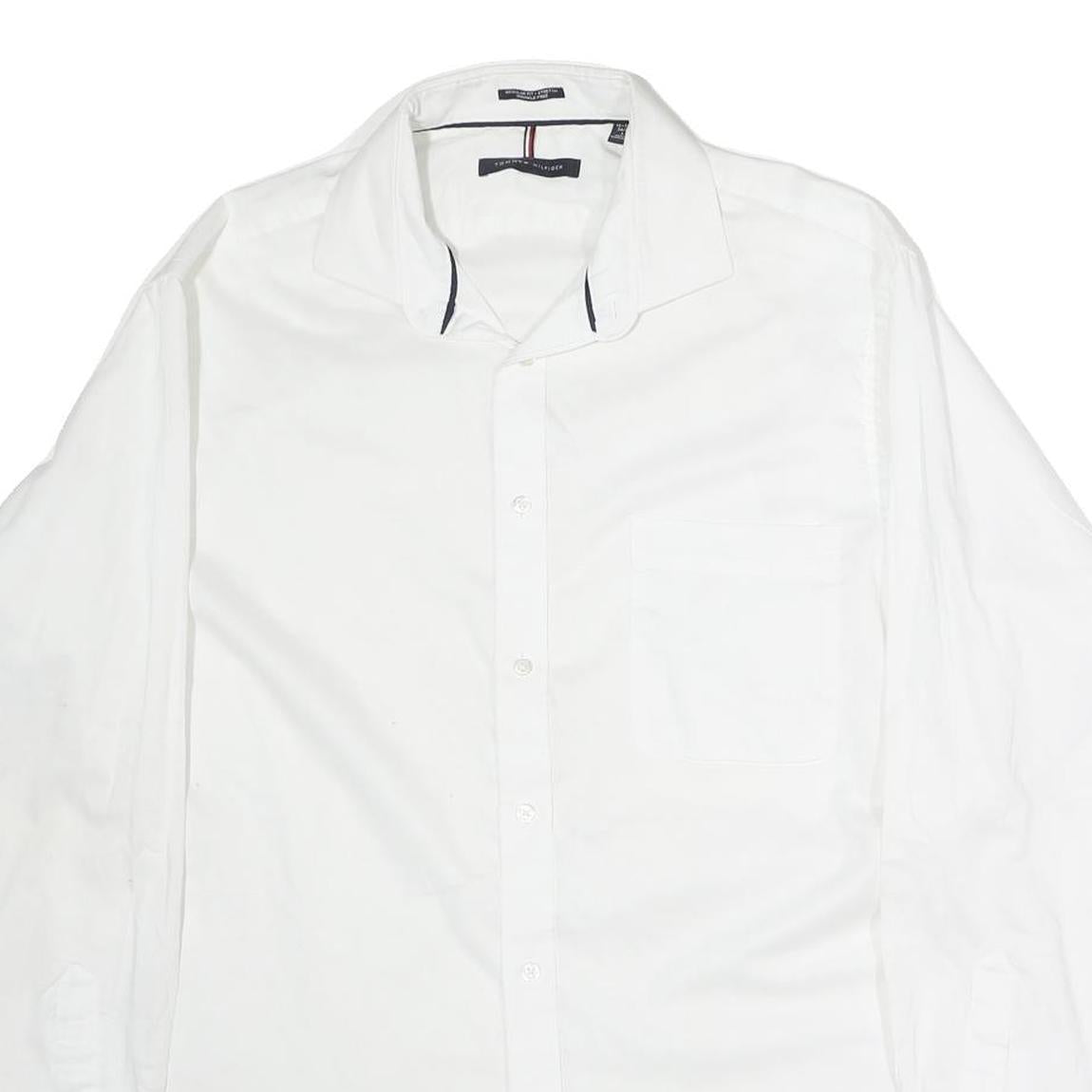 TOMMY HILFIGER Mens White Plain Shirt L Classic Button Collar Long Sleeve Cotton