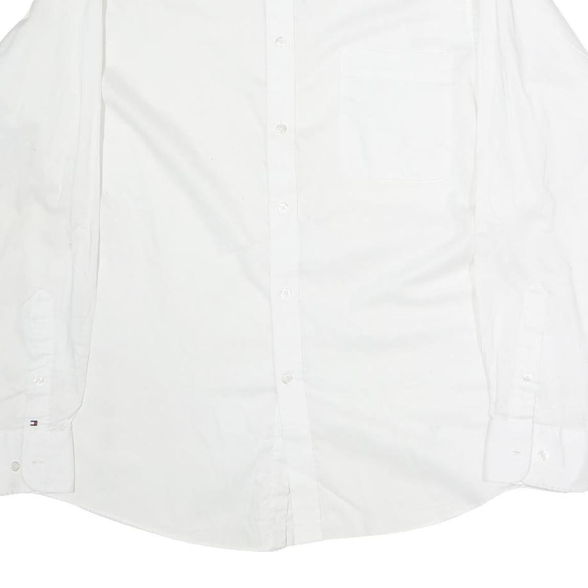 TOMMY HILFIGER Mens White Plain Shirt L Classic Button Collar Long Sleeve Cotton